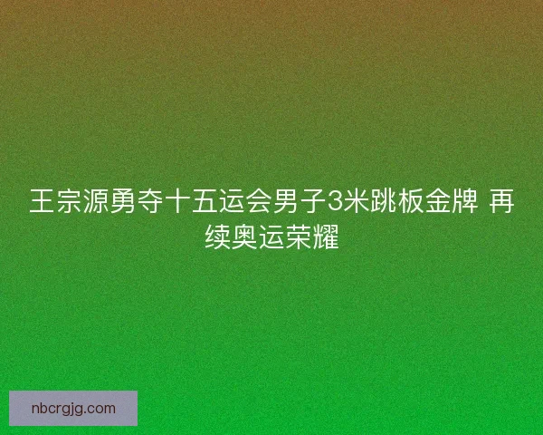 王宗源勇夺十五运会男子3米跳板金牌 再续奥运荣耀